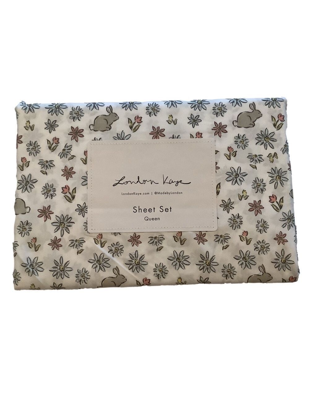 London Kaye Springly Bunny Queen 4 Piece Sheet Set New